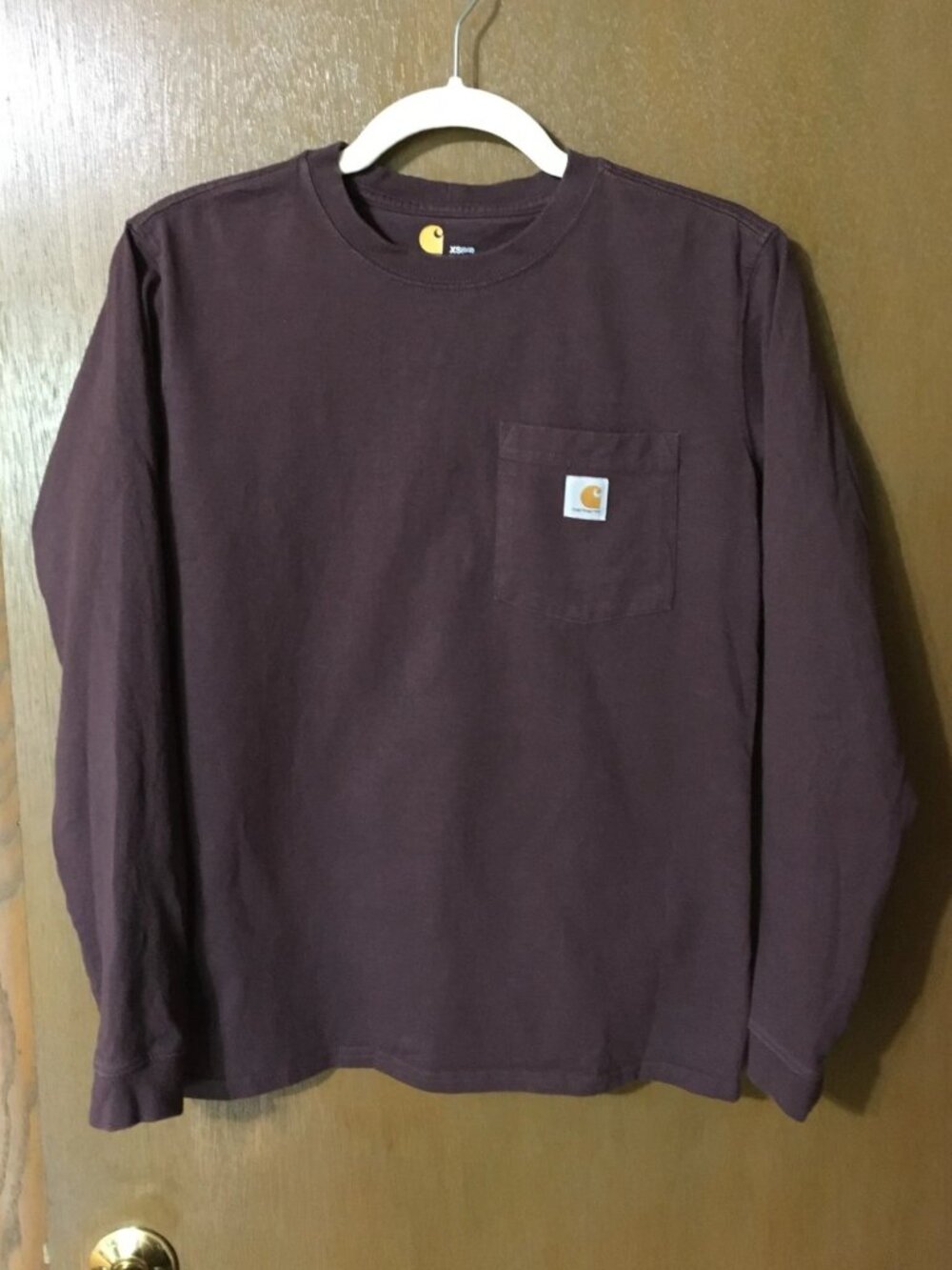 Carhartt T-Shirt Women’s Long Sleeve Original Fit Maroon Pocket Tee-Size XS